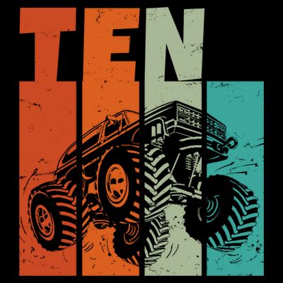Birthday Monster Truck Retro 10 Year Old Bday T-Shirt