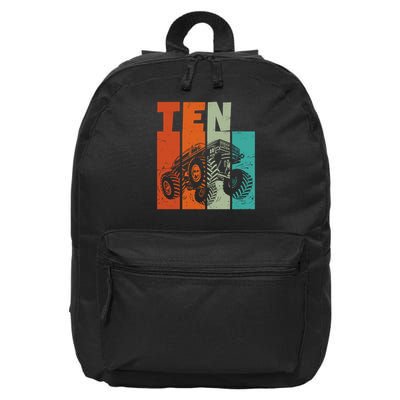 Birthday Monster Truck Retro 10 Year Old Bday 16 in Basic Backpack