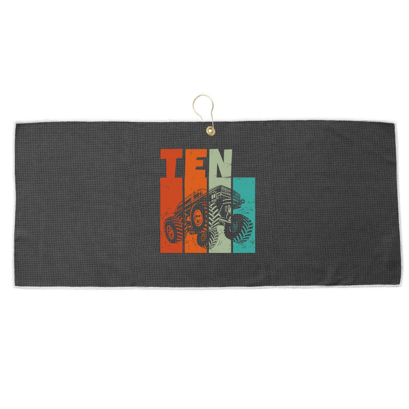 Birthday Monster Truck Retro 10 Year Old Bday Large Microfiber Waffle Golf Towel