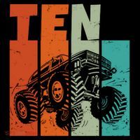 Birthday Monster Truck Retro 10 Year Old Bday Premium T-Shirt