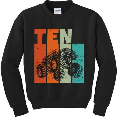 Birthday Monster Truck Retro 10 Year Old Bday Kids Sweatshirt