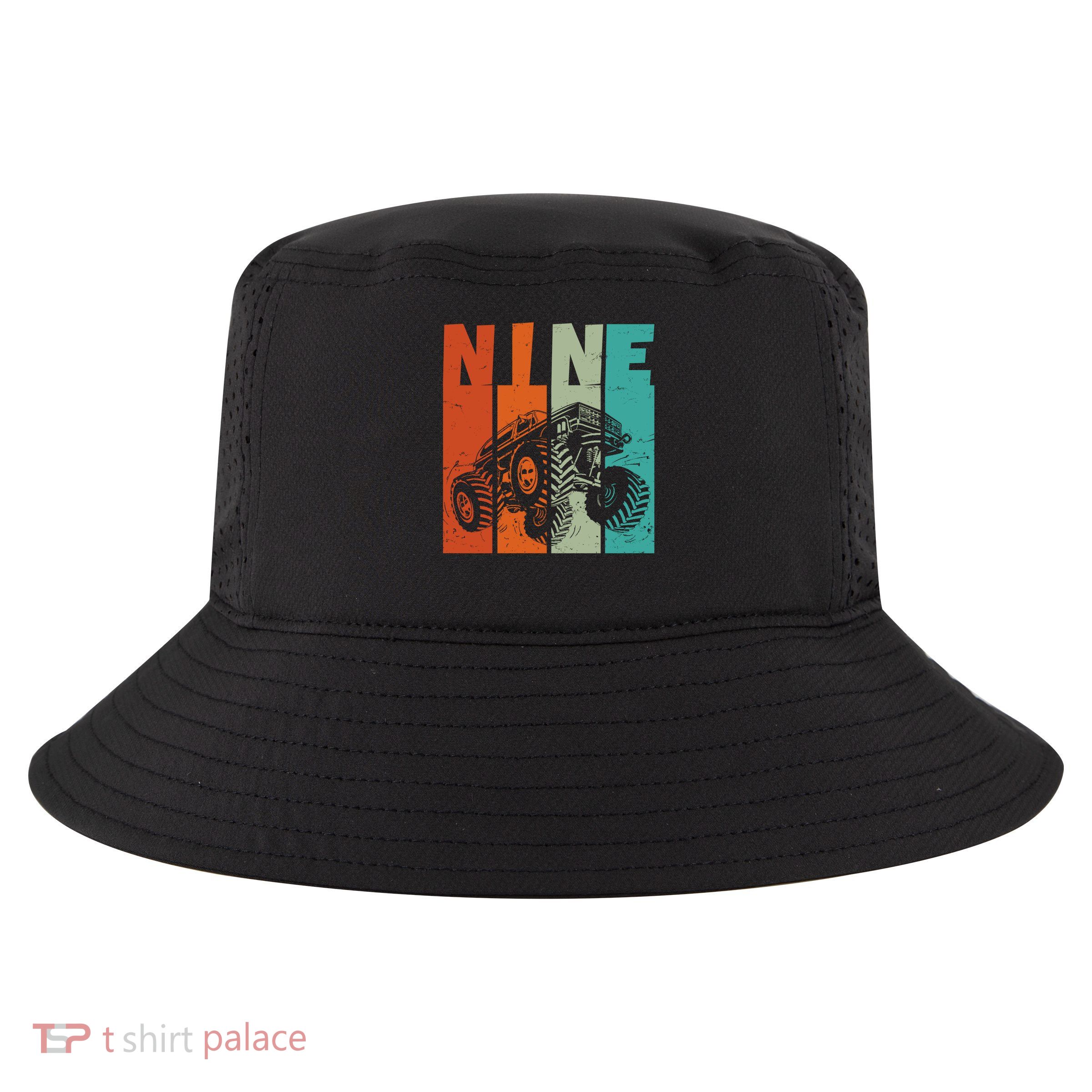 Birthday Monster Truck Retro 9 Year Old Bday Cool Comfort Performance Bucket Hat