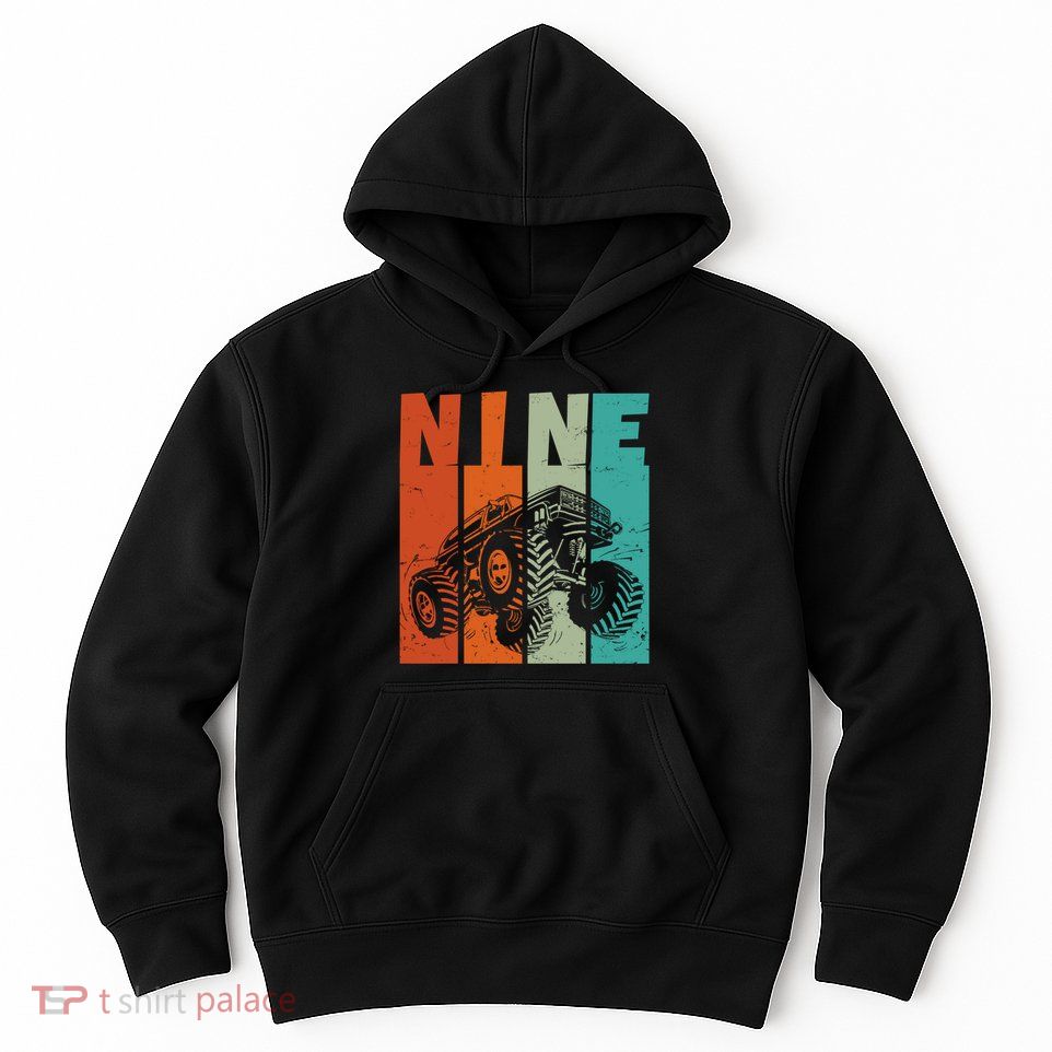 Birthday Monster Truck Retro 9 Year Old Bday Hoodie