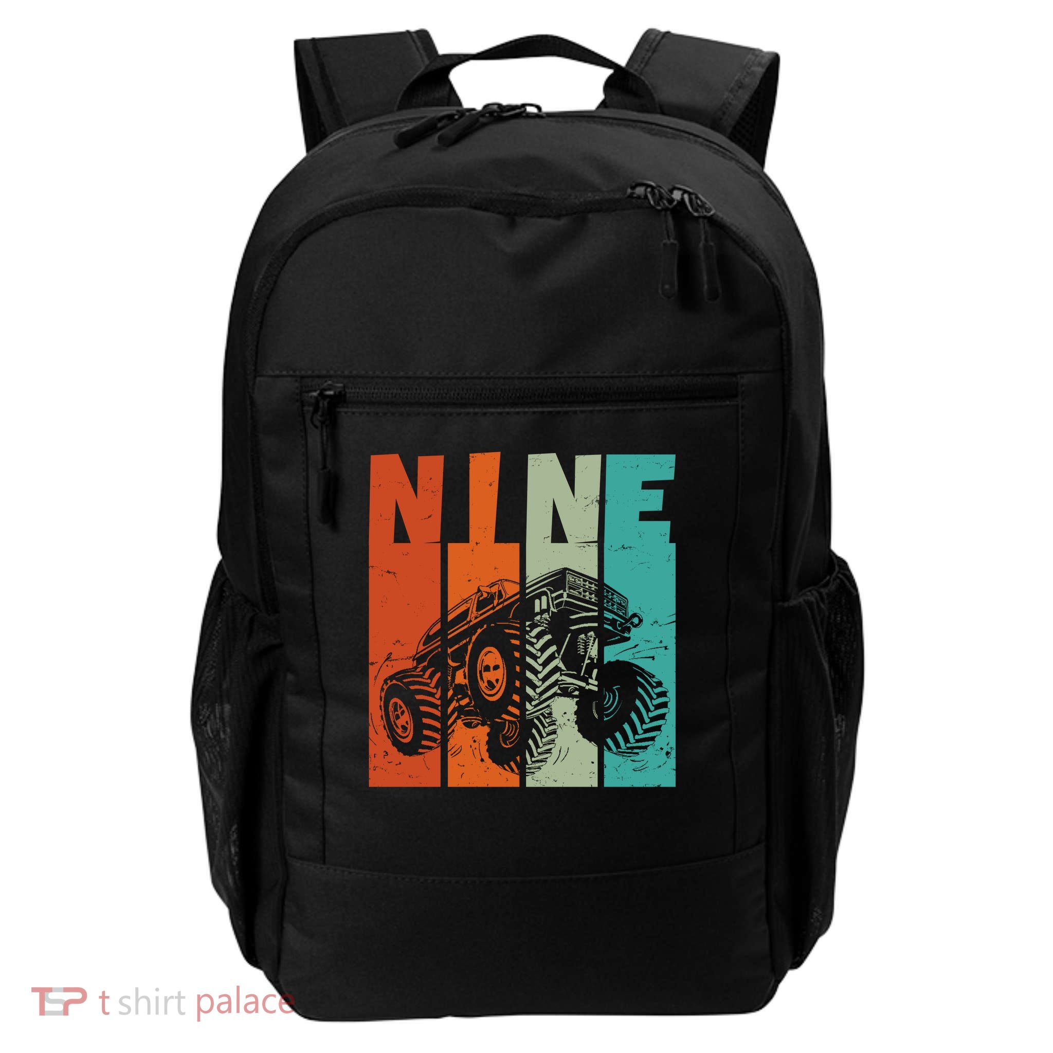 Birthday Monster Truck Retro 9 Year Old Bday Backpack