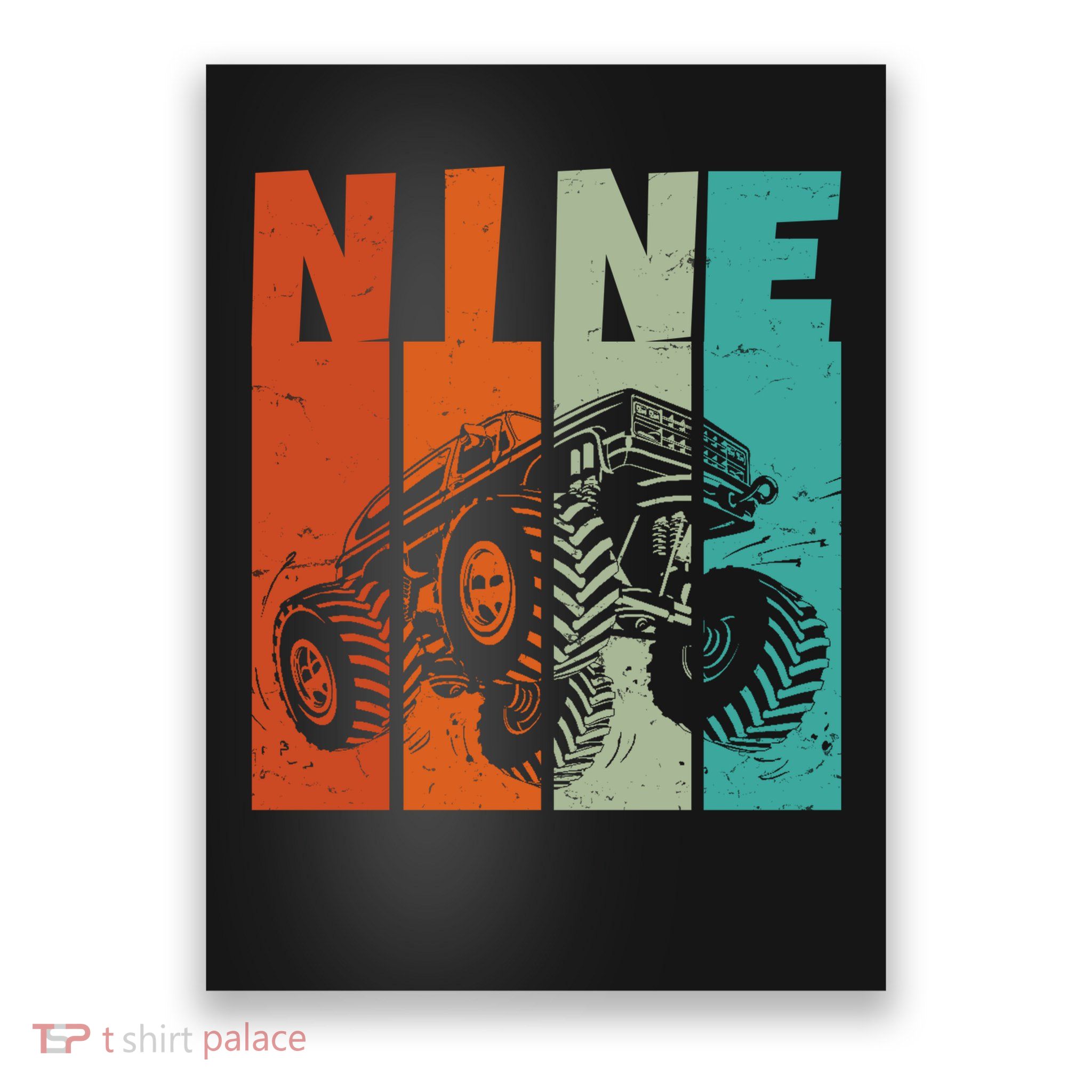 Birthday Monster Truck Retro 9 Year Old Bday Poster