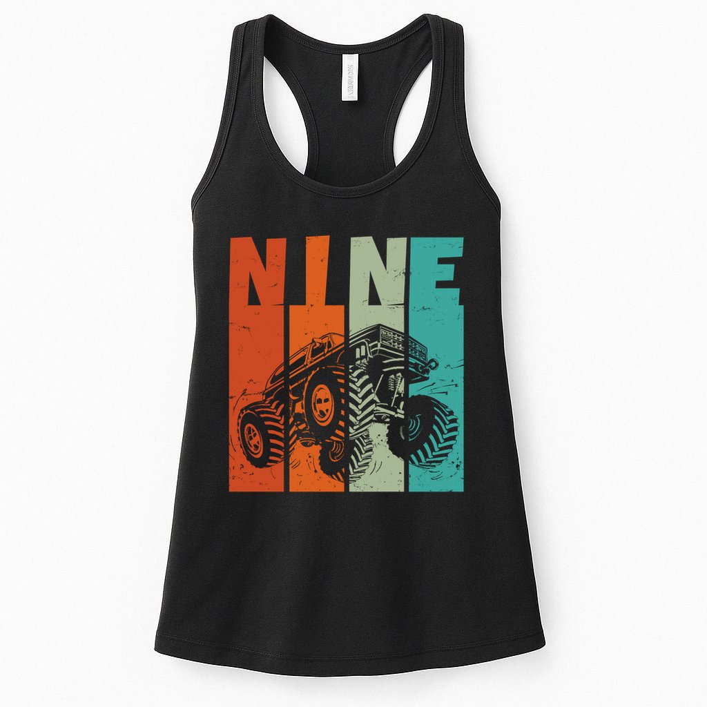 Birthday Monster Truck Retro 9 Year Old Bday Womens Tank Top