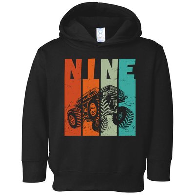 Birthday Monster Truck Retro 9 Year Old Bday Toddler Hoodie