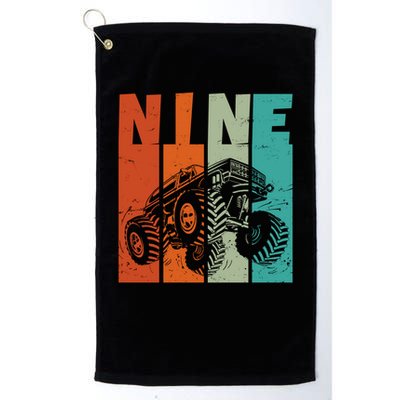 Birthday Monster Truck Retro 9 Year Old Bday Golf Towel