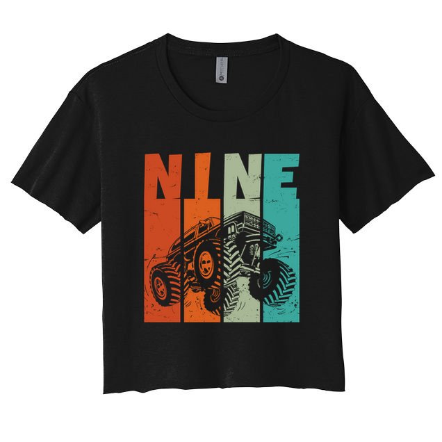Birthday Monster Truck Retro 9 Year Old Bday Crop Top