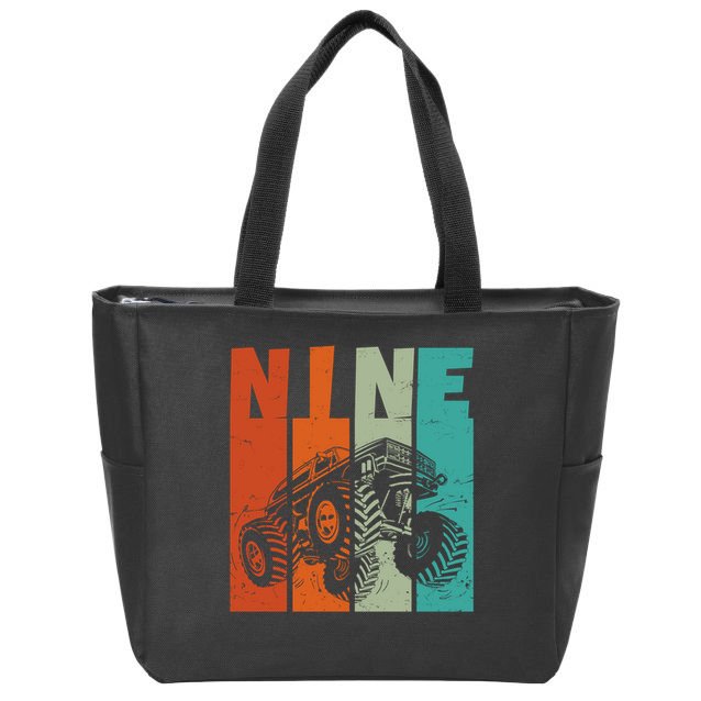 Birthday Monster Truck Retro 9 Year Old Bday Zip Tote Bag