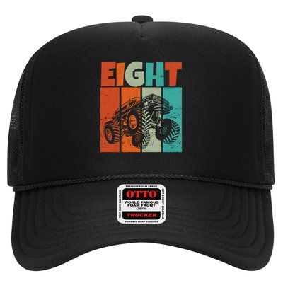 Birthday Monster Truck Retro 8 Year Old Bday Trucker Hat