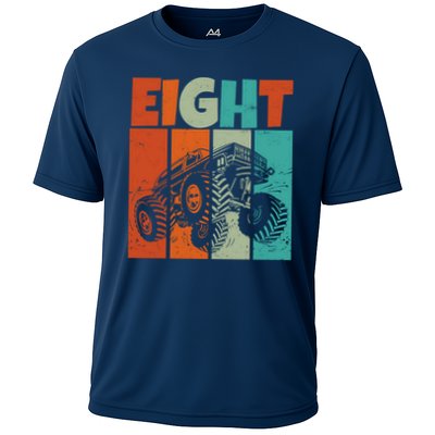 Birthday Monster Truck Retro 8 Year Old Bday Performance Shirt