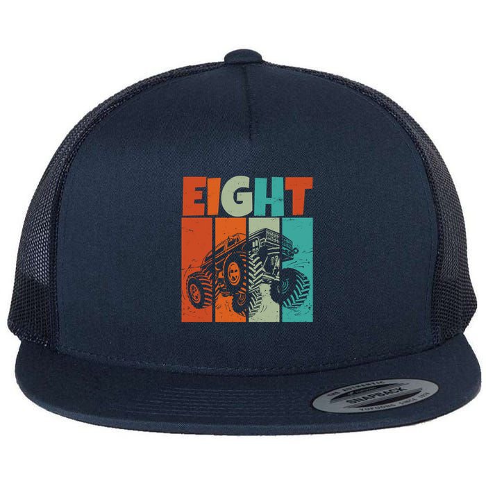 Birthday Monster Truck Retro 8 Year Old Bday Flatbill Hat