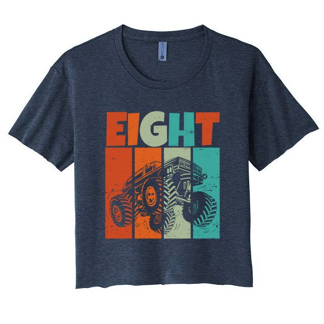 Birthday Monster Truck Retro 8 Year Old Bday Crop Top