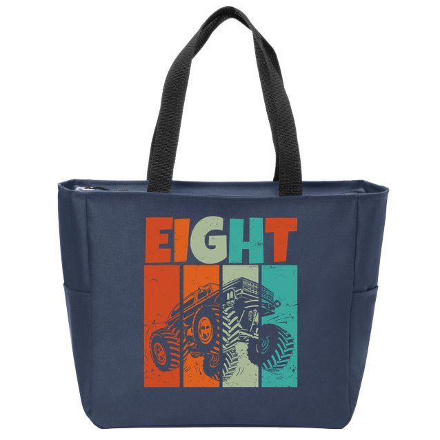 Birthday Monster Truck Retro 8 Year Old Bday Zip Tote Bag