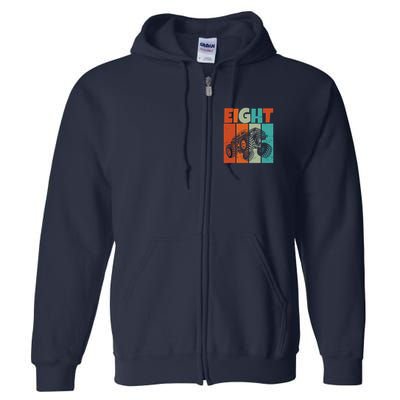 Birthday Monster Truck Retro 8 Year Old Bday Full Zip Hoodie