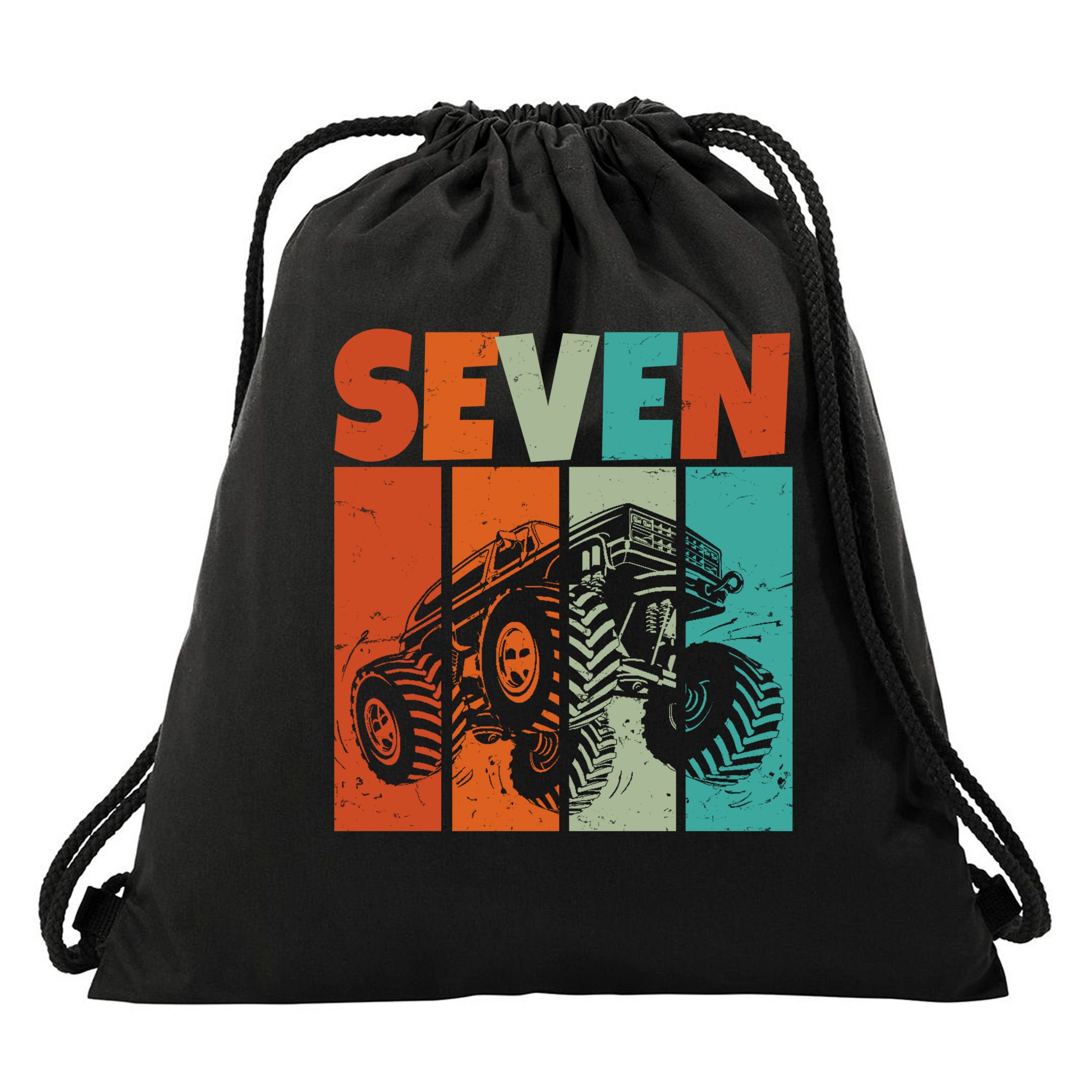 Birthday Monster Truck Retro 7 Year Old Bday Drawstring Bag