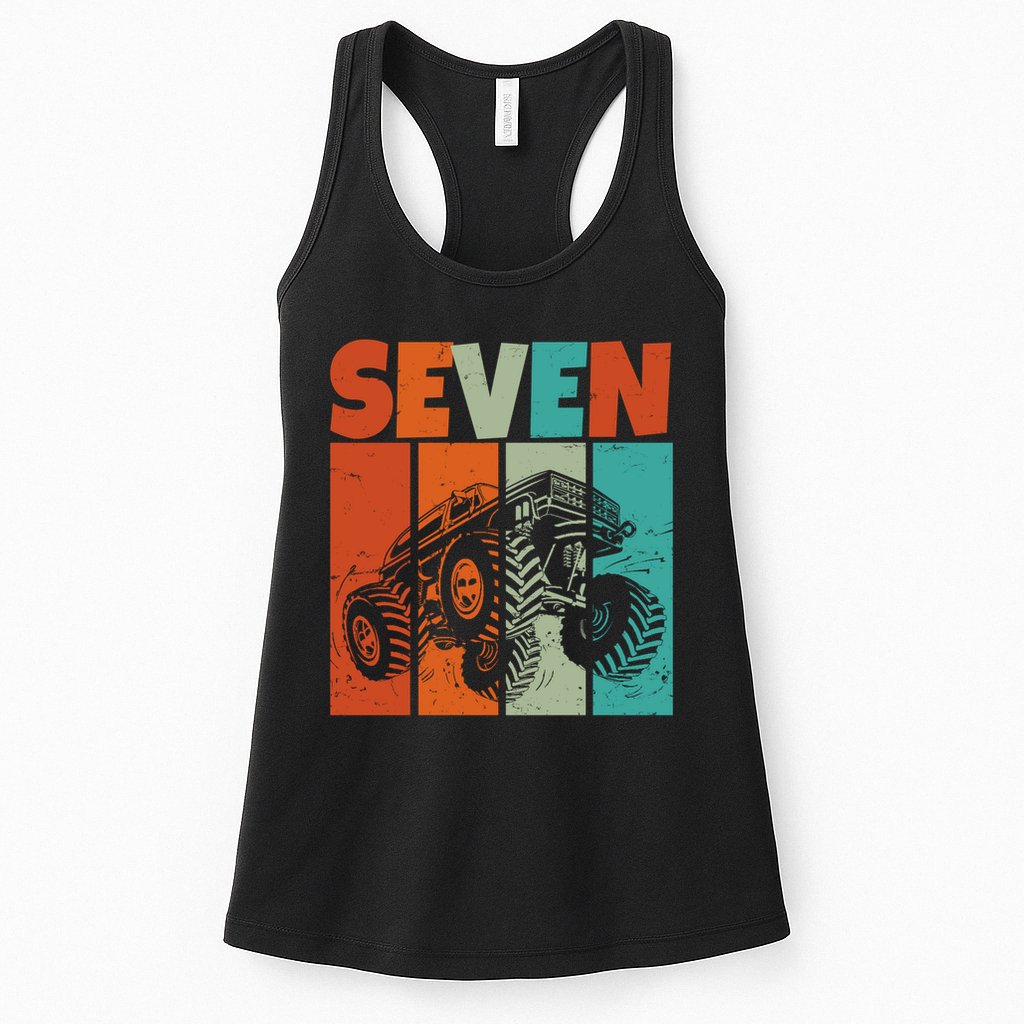 Birthday Monster Truck Retro 7 Year Old Bday Womens Tank Top