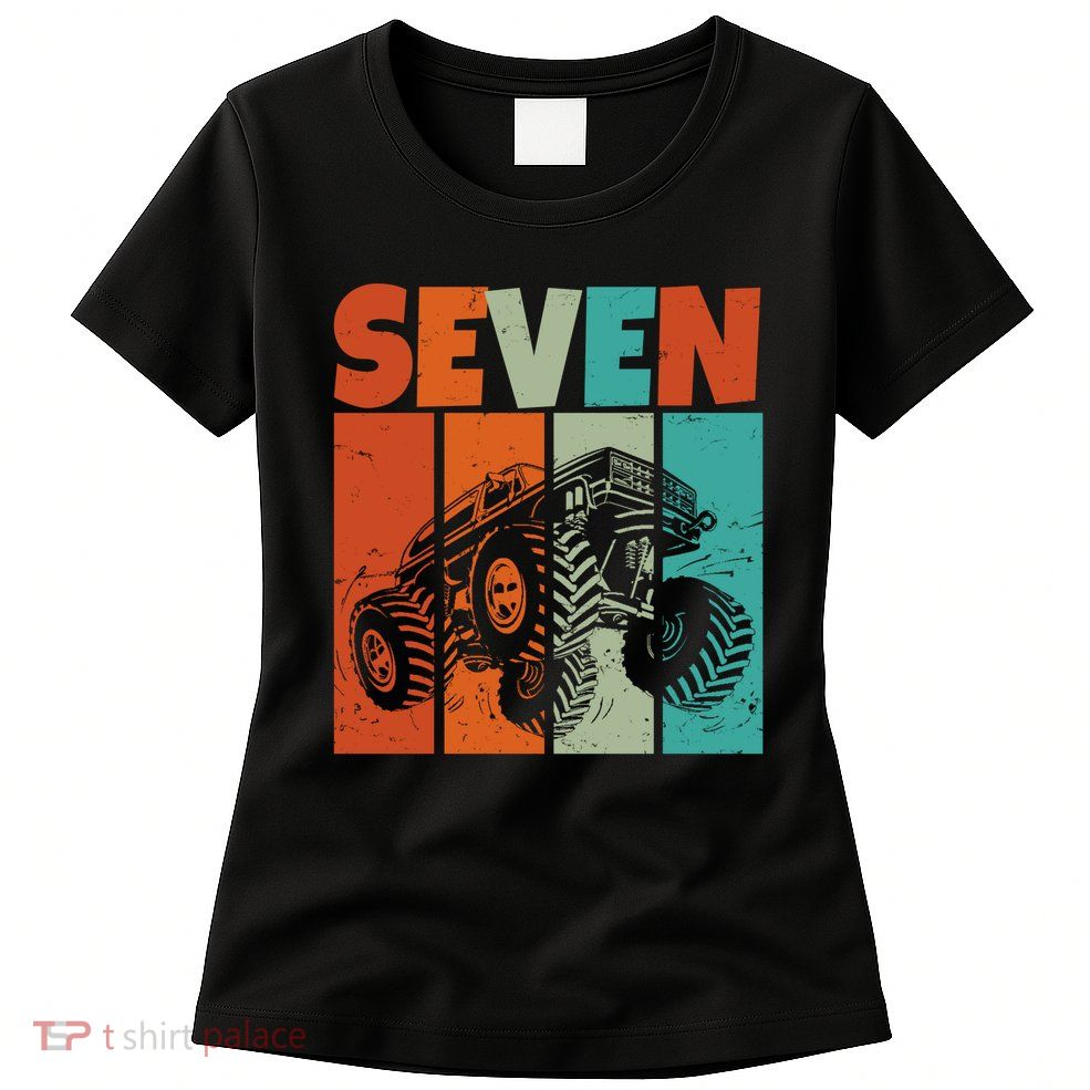 Birthday Monster Truck Retro 7 Year Old Bday Women's T-Shirt