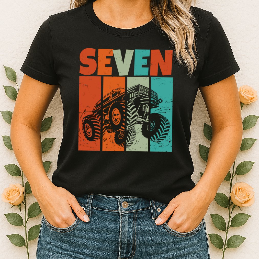 Birthday Monster Truck Retro 7 Year Old Bday Womens T-Shirt