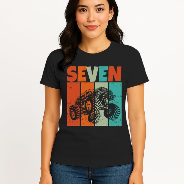 Birthday Monster Truck Retro 7 Year Old Bday Womens T-Shirt