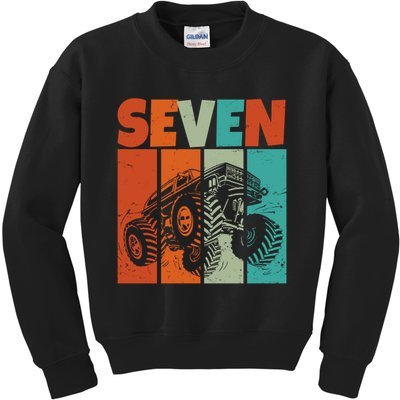 Birthday Monster Truck Retro 7 Year Old Bday Kids Sweatshirt