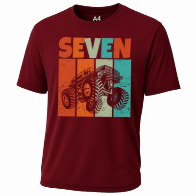 Birthday Monster Truck Retro 7 Year Old Bday Performance Shirt