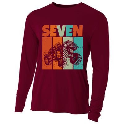 Birthday Monster Truck Retro 7 Year Old Bday Cooling Performance Long Sleeve Crew