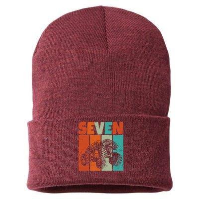 Birthday Monster Truck Retro 7 Year Old Bday Sustainable Knit Beanie