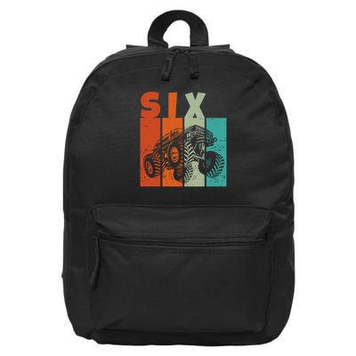 Birthday Monster Truck Retro 6 Year Old Bday 16 in Basic Backpack