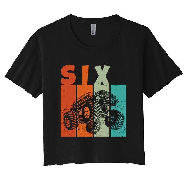 Birthday Monster Truck Retro 6 Year Old Bday Crop Top