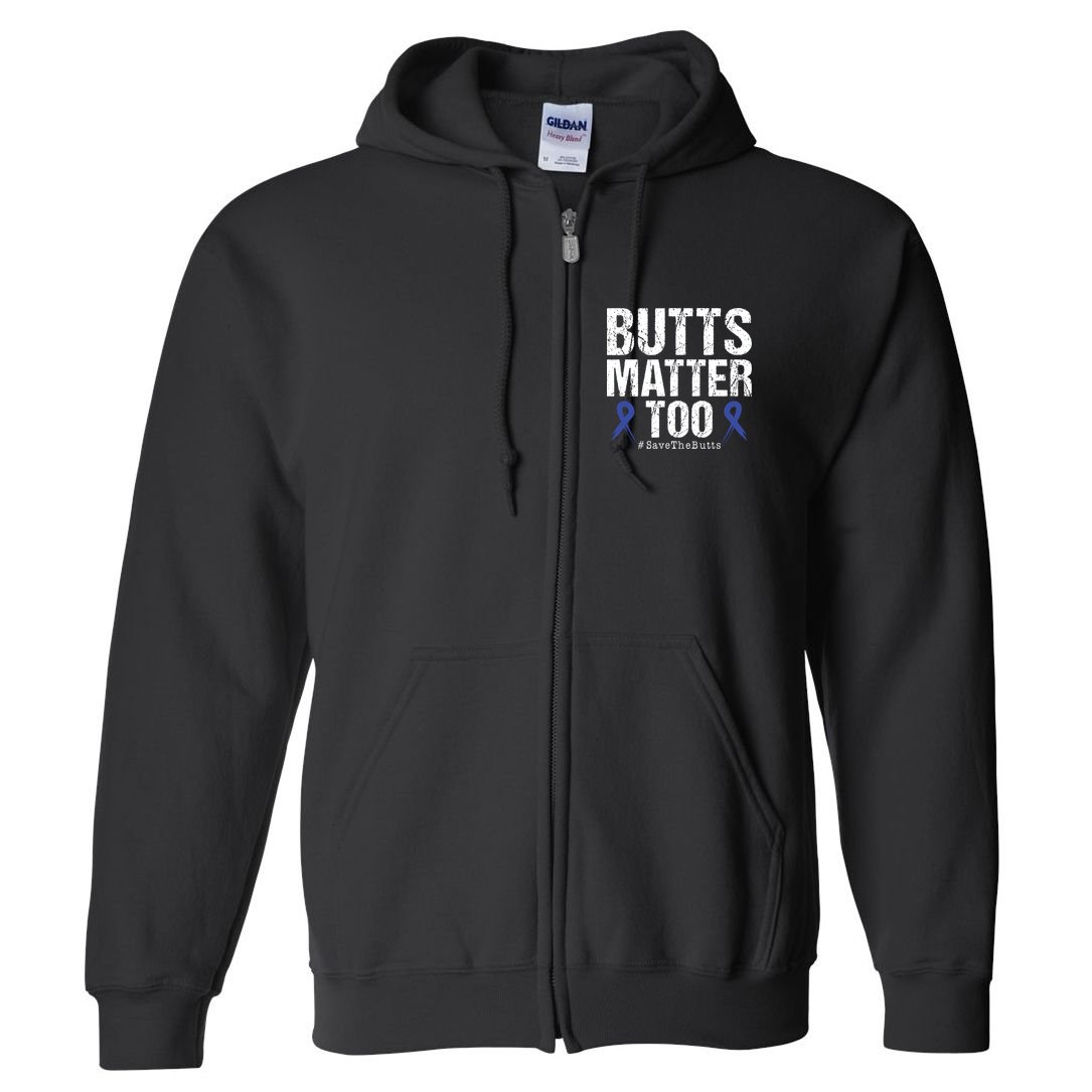 Butts Matter Too Save The Butts Colon Cancer Awareness Full Zip Hoodie