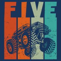 Birthday Monster Truck Retro 5 Year Old Bday Garment-Dyed Heavyweight T-Shirt