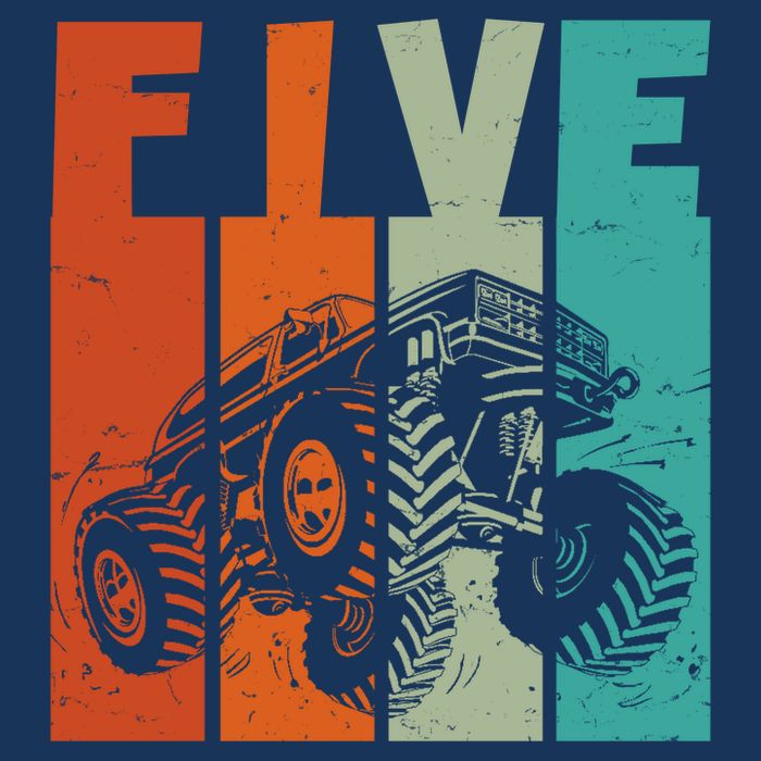 Birthday Monster Truck Retro 5 Year Old Bday Garment-Dyed Heavyweight T-Shirt