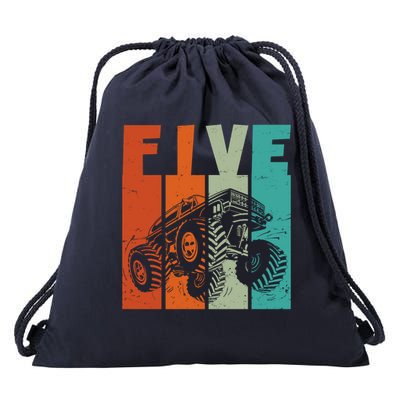 Birthday Monster Truck Retro 5 Year Old Bday Drawstring Bag
