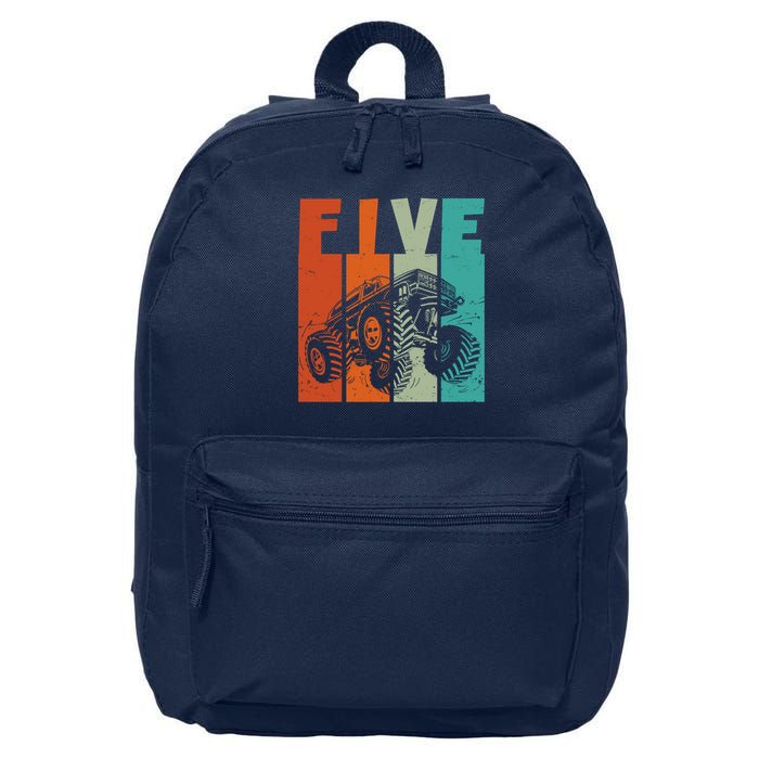Birthday Monster Truck Retro 5 Year Old Bday 16 in Basic Backpack