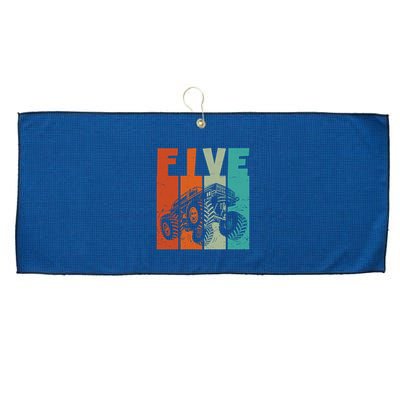 Birthday Monster Truck Retro 5 Year Old Bday Large Microfiber Waffle Golf Towel