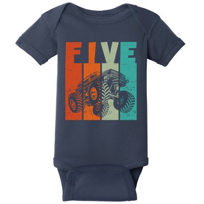 Birthday Monster Truck Retro 5 Year Old Bday Baby Bodysuit