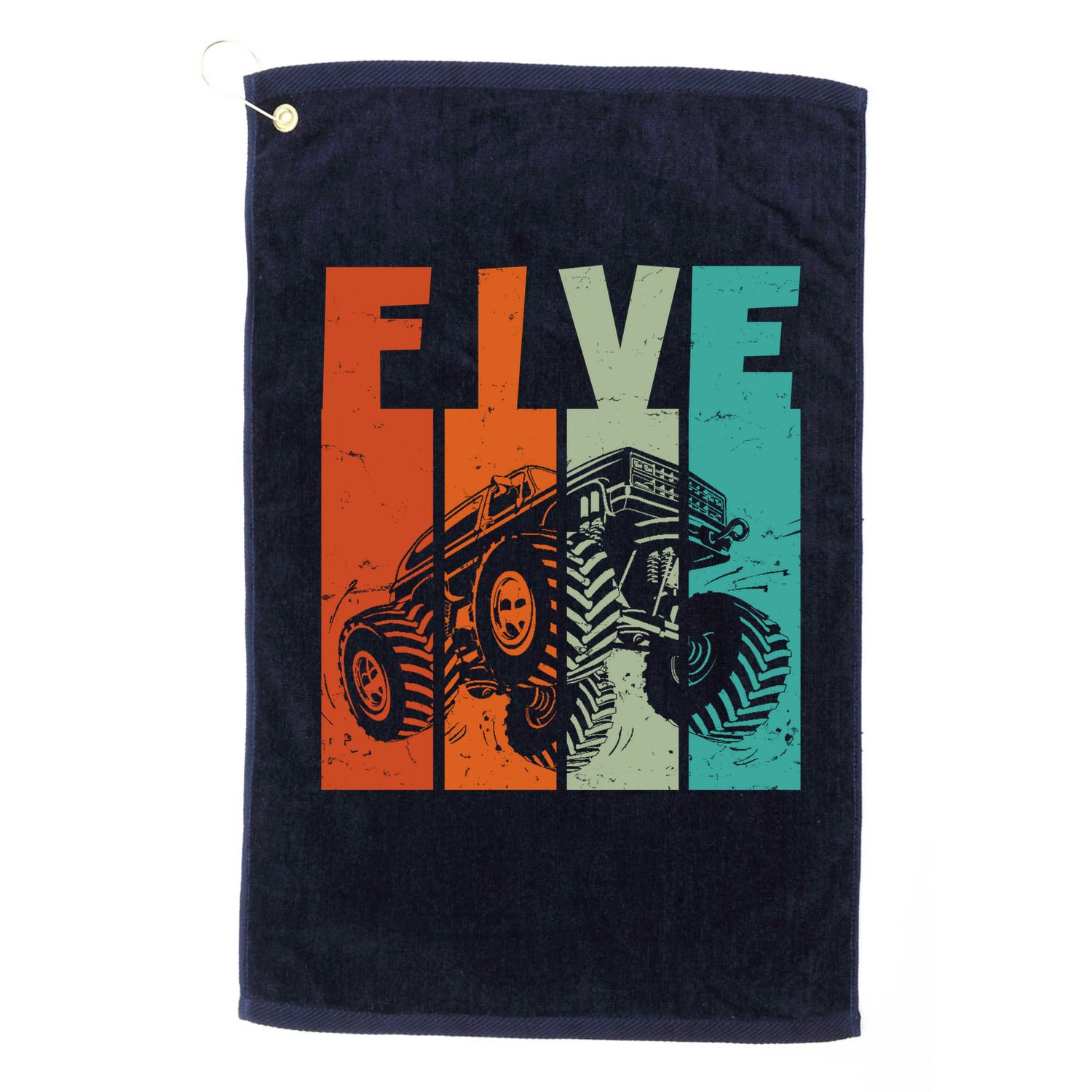 Birthday Monster Truck Retro 5 Year Old Bday Golf Towel