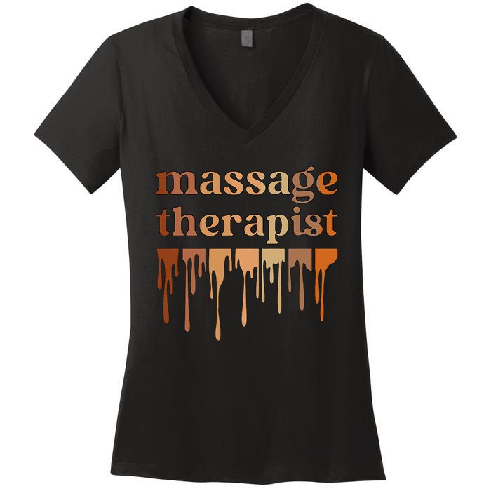 Black Massage Therapist African American Massage Therapy Women's V-Neck T-Shirt