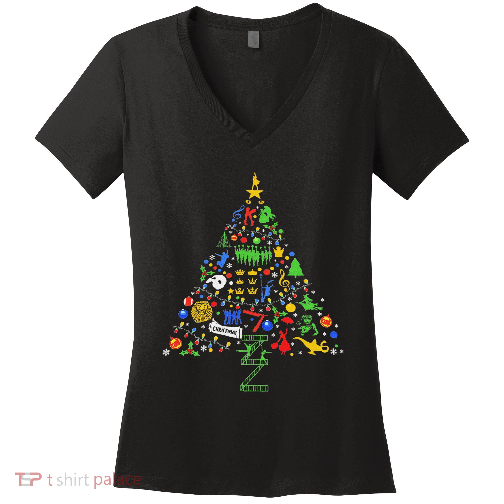 Broadway Musical Theatre Christmas Tree Women's V-Neck T-Shirt