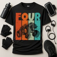Birthday Monster Truck Four Retro 4 Year Old Bday Performance Shirt