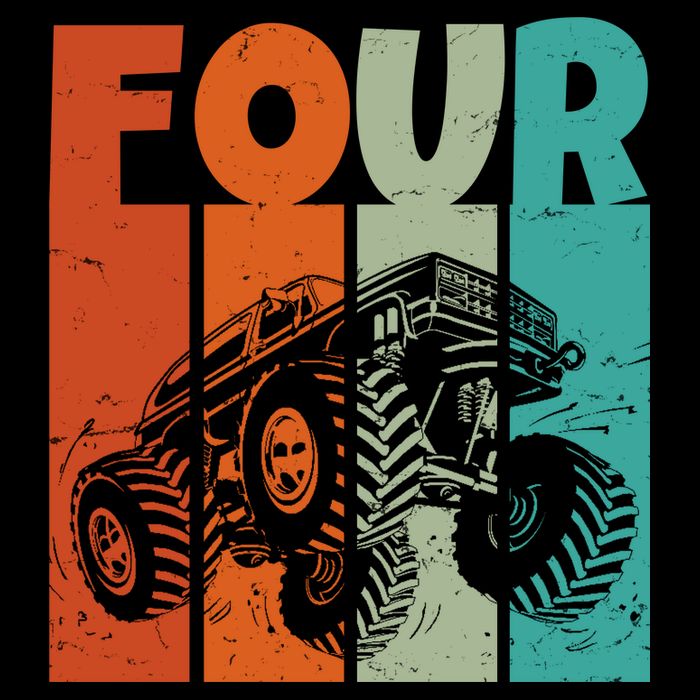 Birthday Monster Truck Four Retro 4 Year Old Bday Performance Shirt