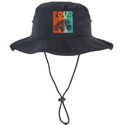 Birthday Monster Truck Four Retro 4 Year Old Bday Bucket Hat
