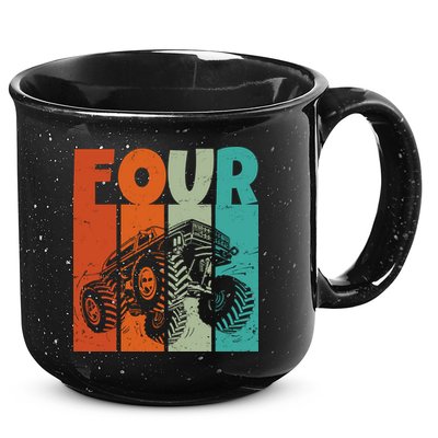Birthday Monster Truck Four Retro 4 Year Old Bday 15oz Campfire Ceramic Mug