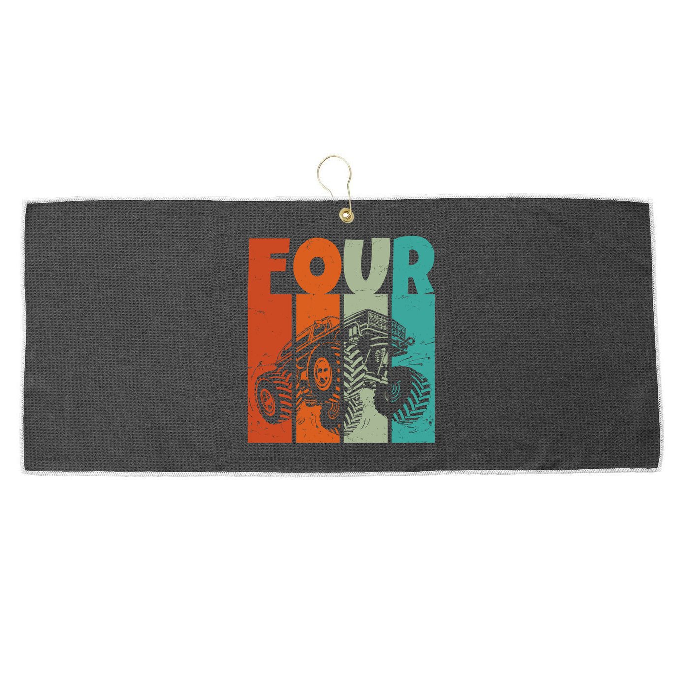 Birthday Monster Truck Four Retro 4 Year Old Bday Large Microfiber Waffle Golf Towel