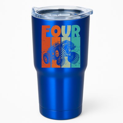 Birthday Monster Truck Four Retro 4 Year Old Bday Tumbler