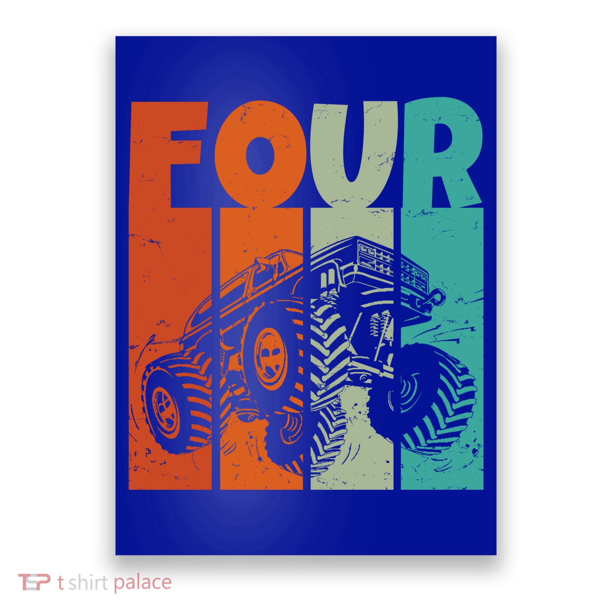 Birthday Monster Truck Four Retro 4 Year Old Bday Poster