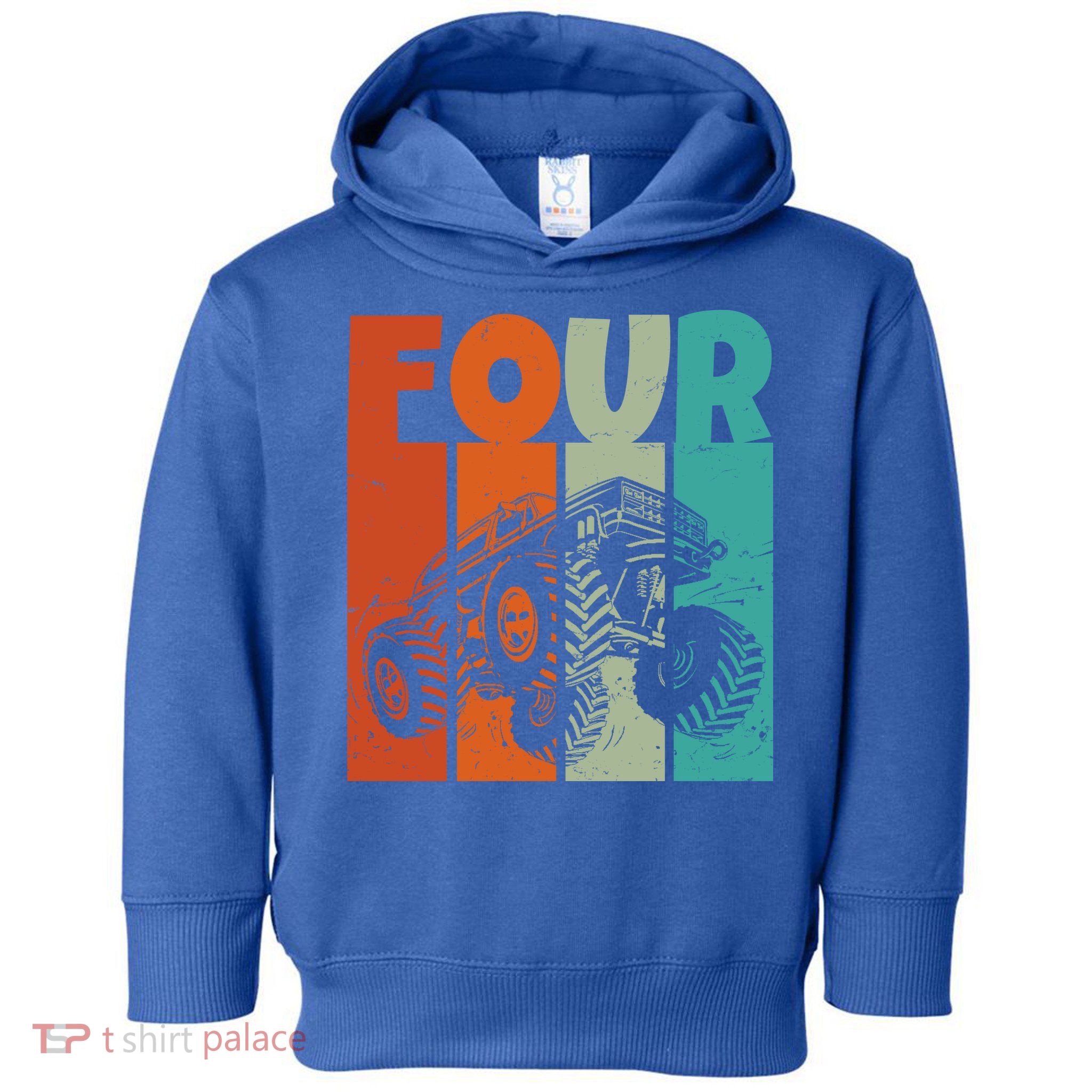 Birthday Monster Truck Four Retro 4 Year Old Bday Toddler Hoodie