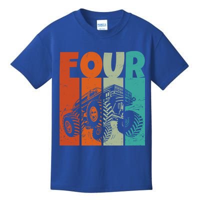 Birthday Monster Truck Four Retro 4 Year Old Bday Kids T-Shirt